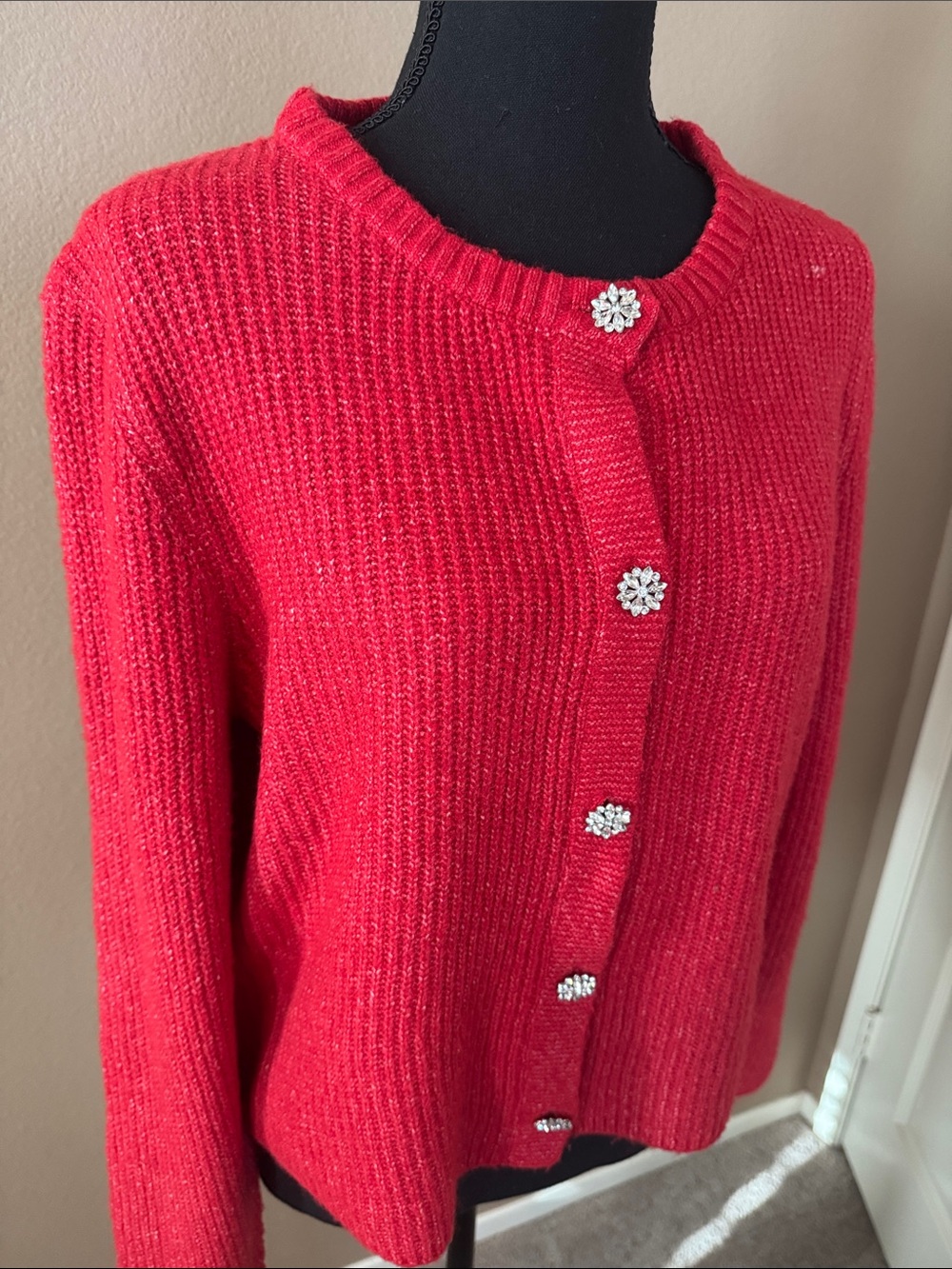 Pink Rose Red Ribbed Button-Front Cardigan - Picture 5 of 9